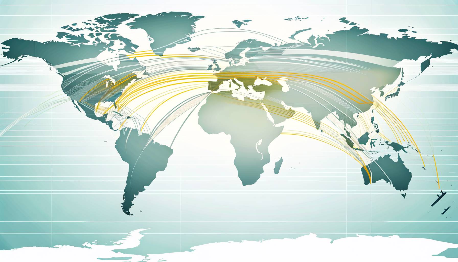 Ilustración profesional de un mapa mundial con rutas comerciales destacadas en líneas, mostrando c...